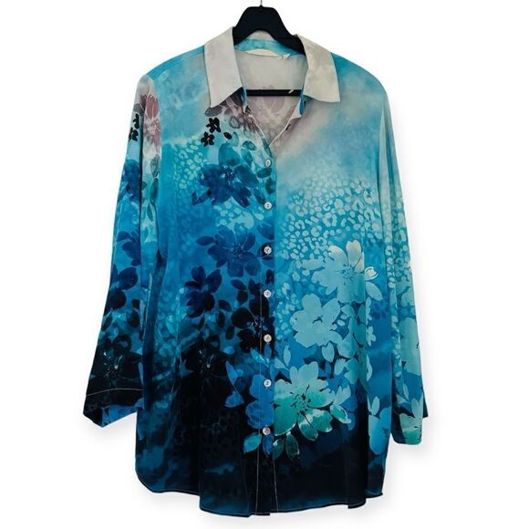 Soft Surroundings Multi Color Silk Jolene Button Down Blouse Size Large - Picture 2 of 5